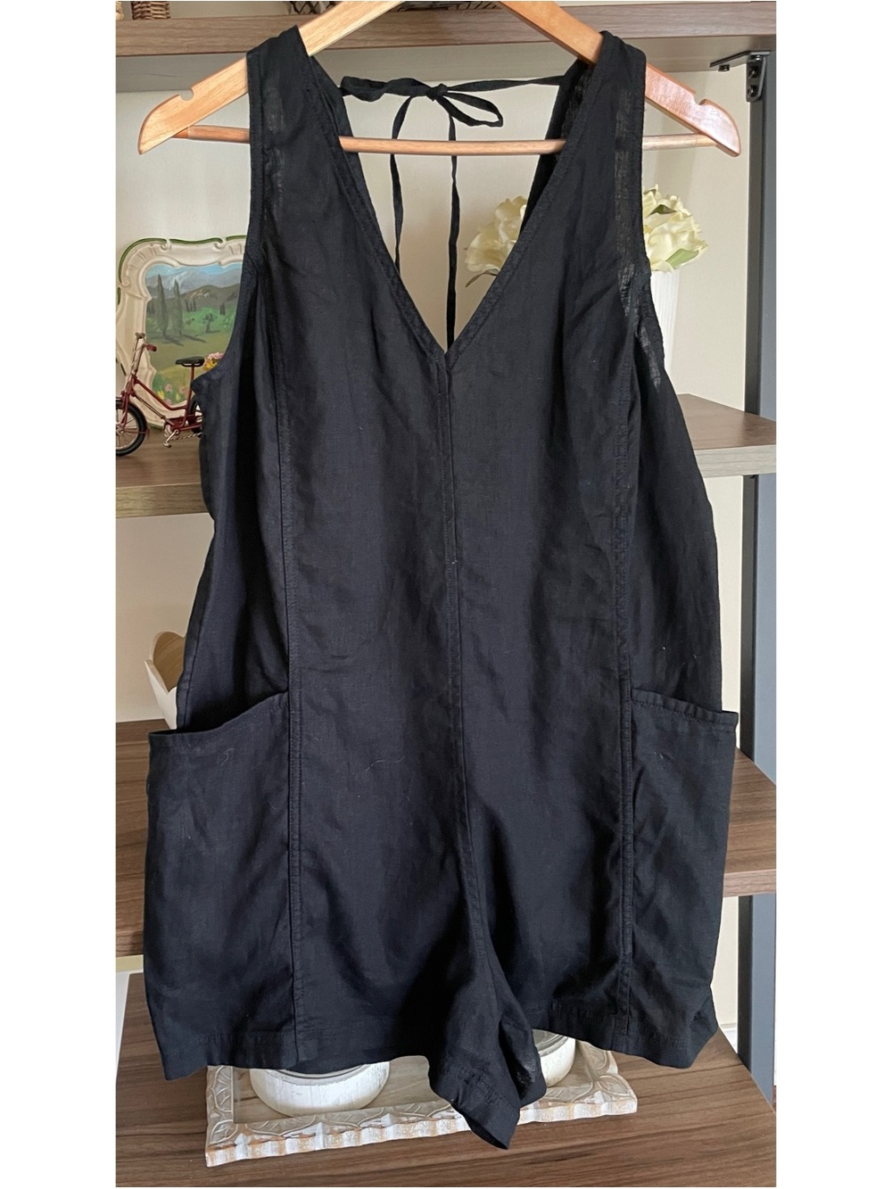 NWT Athleta Retreat Linen Romper BLACK Pockets, Size Medium - Picture 6 of 14